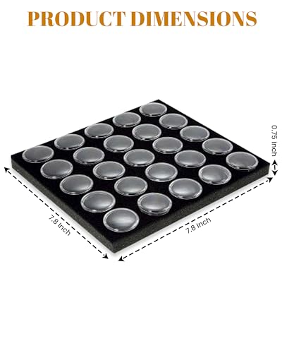 Novel Box Gem Jars 25 Small Size Gemstone tray | Black Tray Foam Sheet 7.8X7.8X0.75 | Jewelry Display Rock Storage Box Insert | Gemstone display Trays for Collectibles - color: Black Foam Liner with 25 Gem Jars