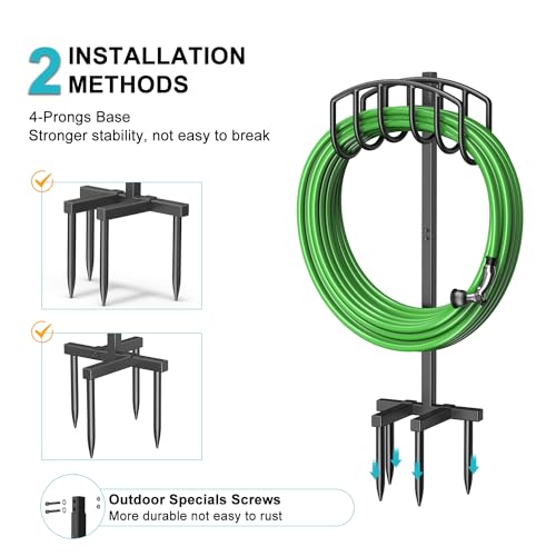 Garden Hose Holder, Detachable Metal Water Hose Holder Stand, Heavy Duty Freestanding Garden Hose Reel Rack and Hose Storage Organizer for Outside Yard