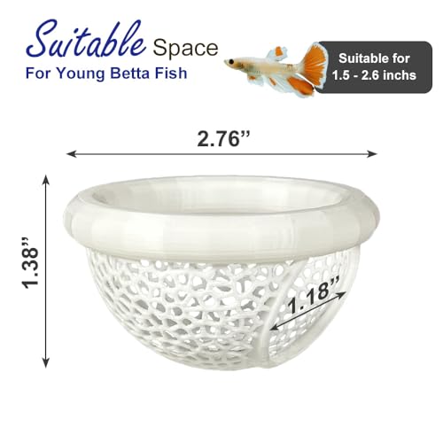 Floating Betta Hammock with Suction Cup, Shrimp Cave, Betta Fish Feeding Rings,3D Printed Aquarium Decor (White, Medium) - color: White, size: Medium
