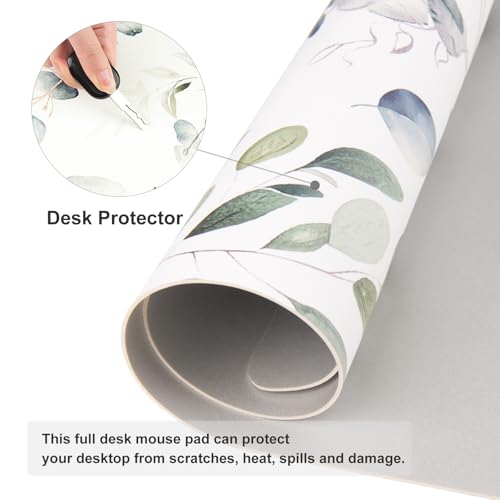 Colorful Star Large Mouse Pad, PU Leather Waterproof Desk Mat, Computer Gaming Mouse Pad, XXL Full Table Mousepad Non Slip Desk Pad for School Office Home 23.6" x 13.8" - Fresh Eucalyptus Leaves - color: Fresh Eucalyptus, size: 23.6L x 13.8W inches
