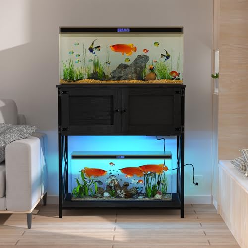 20-29 Gallon Aquarium Stand with Power Outlets & Cabinet Storage | 330lbs Capacity Metal Frame, Cabinet Storage, 30.7"x15.7" Tabletop, Fits Fish Tanks & Reptile Terrariums, Black - color: Black