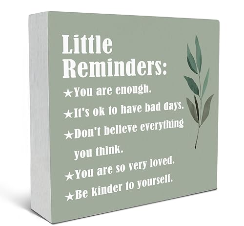 SRADMO Inspirational Little Reminders Wood Box Sign Desk Decor, Inspirational Desk Decor, College Motivational Positive Affirmation Gifts Box Sign For Office Home Dorm Tabletop Shelf Decoration(Greeen) - color: green, size: 5″×5″