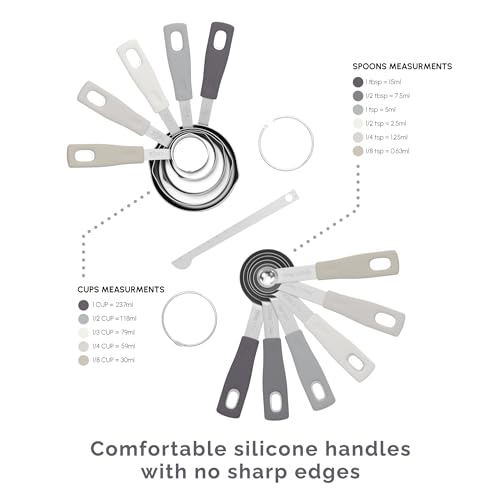 CuttleLab Measuring Cups and Measuring Spoons Set of 14 - Stainless Steel Measuring Cups and Spoons Set, Includes 1/8 Teaspoon Measuring Spoon, 1/8 Cup Measuring Cup, Leveler Dry (14, Charcoal) - color: Charcoal