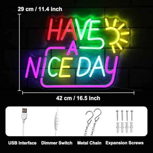 Have A Nice Day Neon Sign for Wall Colorful Letter Neon Light Sun LED Neon Lights Signs Dimmable Words Light Up Signs for Bedroom Living Room School Office Dorm Party Decor Kids Gifts - color: Colorful