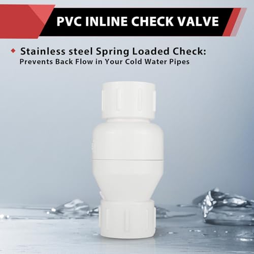 (Pack of 10) EFIELD 1/2 Inch PVC Inline Check Valve, Schedule 40, Solvent Connections, PVC Spring Check Valve,(PVC047-5-10PCS) - size: 0.5 Inch