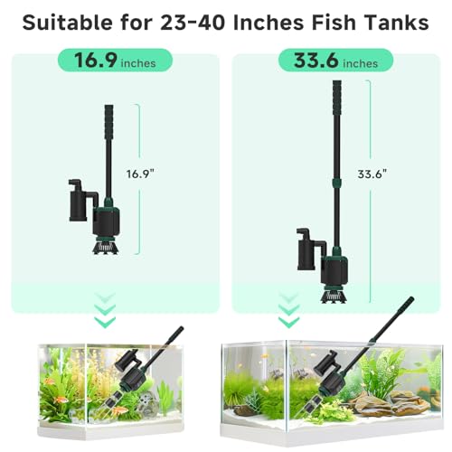 AQQA Fish Tank Cleaner, 34W 600GPH DC Gravel Vacuum for Aquarium, 6 in 1 Aquarium Vacuum Gravel Cleaner Adjustable Water Flow Cleaning Tools for Change Water Wash Sand Water Filter Water Circulation