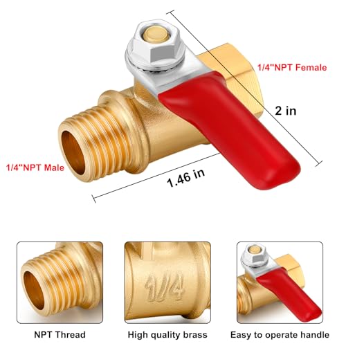 1/4 Inch Valve Npt Air Compressor Brass Heavy Duty Valve Male and Female Shut off Switch 1/4 NPT Thread Pipe Fitting (Male x Female 3PCS) - color: Male x Female 3PCS