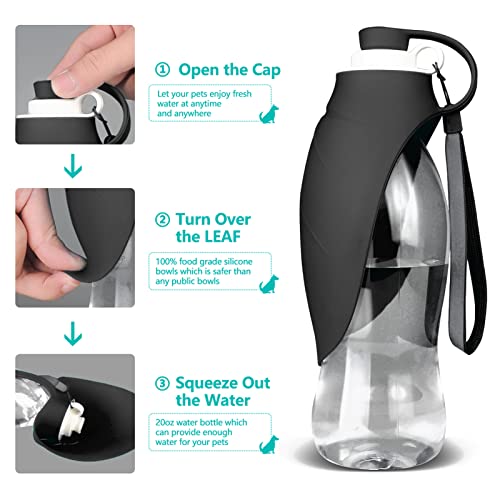 TIOVERY Dog Water Bottle, Portable Pet Water Dispenser Feeder Leak Proof with Drinking Cup Dish Bowl for Outdoor Walking, Hiking, Travel, 20OZ Water Bottle Fit for Small to Large Dogs and Cats Black - color: Black