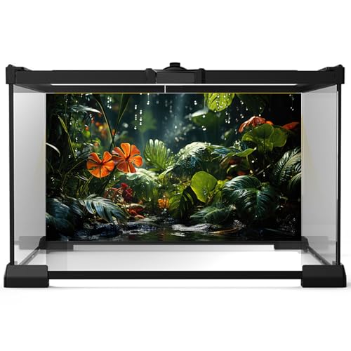 Raining Jungle Leaves Aquarium Background Green Palm Leaf Fish Tank Background Tropical Leaf Nature Landscape Reptile Tank Backgrounds Foggy Misty Rainforest Reptile Enclosure Backgrounds 24x12in - color: Orange_Green, size: 24(W)x12(H)inches/ 60(W)*30cm(