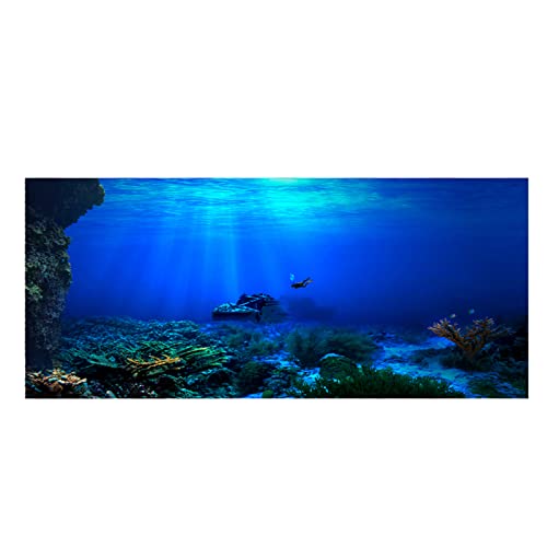 Ymiko Aquarium Poster, 3D Effect Underwater Background S R Thicken PVC Adhesive Static Cling Backdrop Fish Tank Decorative Paper (122 * 46cm)