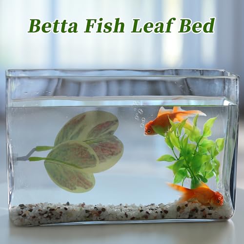 Betta Fish Bed, Betta Leaf Bed, Plastic Betta Heart-Shaped Hammock, Betta Hammock Pad with Suction Cup, Betta Fish Resting Place Betta Fish Supplies Aquarium Decor, Yellow Pink - color: Yellow, Pink