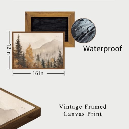 OIQArtOIQ Vintage Framed Wall Art Autumn Mountain Landscape Canvas Art Prints Fall Forest Rustic Farmhouse Pictures Wall Decor Modern Cottagecore Paintings Artwork For Bedroom Bathroom Living Room - color: Fall Trees, size: 12x16 in