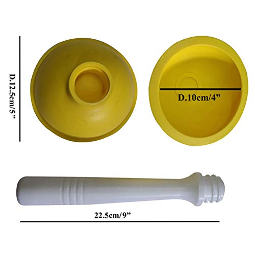 Drain Plunger, Small Hand Force Plumber Helper, Little 4 inch Cup Clog Remover, Tiny Rubber Unclogger in 9" Short Handle for Kitchen Sink, Bathroom Toilet, Shower Bath Tub (Green + Yellow)