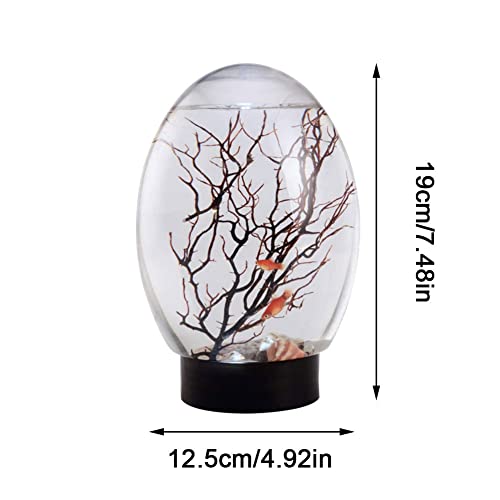 Mini Aquarium, Ecosphere Closed Aquatic Ecosystem Desktop Aquarium with LED Light & Revolving Base, No Need to Feed & Change Water Fish Tank Decor for Home Office (Black)