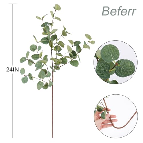 Beferr 6Pcs Artificial Eucalyptus Stems Greenery Stems 24" Tall Fake Plants Decor Faux Floral Stems for Vase Home Party Wedding Decorations - color: Green Eucalyptus