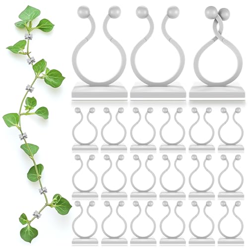 100Pcs Clear Plant Clips for Climbing Plants Indoor - White & Flexible Climbing Plant Wall Clips for Vines - Universal Size Vine Clip Set with Self-Adhesive Mount, Easy Installation and Strong Grip