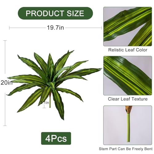 4 Pcs Artificial Greenery Stems Dracaena Faux Branches Artificial Plants Realistic Fake Dracaena Greenery Realistic Plants for Indoor Outdoor Porch Patio Home Office Living Room Decor (Light Green) - color: Light Green