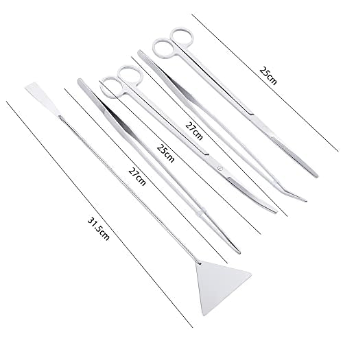 5pcs Aquarium Tweezers Set, Stainless Steel Aquarium Plant Tools Long Aquascaping Tools Scissors Spatula Tongs Aquatic Plants Tool Set(C)