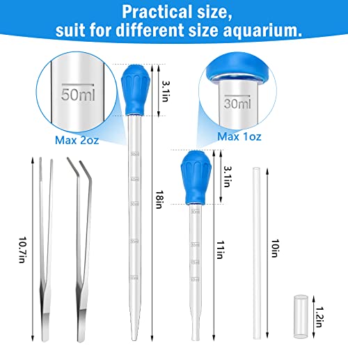 5 in 1 Aquarium Coral Feeder Kit, Luxiv 2 Pcs 60ml and 30ml Aquatic Reef Feeding Dropper with 10in Extender Pipe, 2 Pcs Stainless Steel Straight and Curved Aquarium Tweezers for Feeding Tong (Silver) - color: Silver