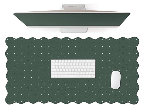 Cute Dark Green Scalloped Desk Mat with Polka Dot Large Mouse Pad Computer Mat Aesthetic Keyboard Mat for Desktop Laptop Protector for Office & Home - color: A2- Dark Green