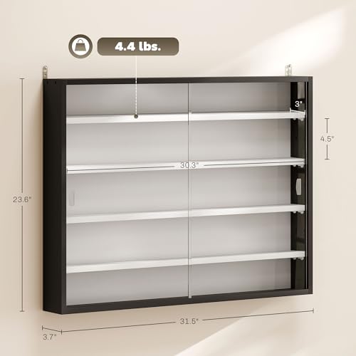 HOMCOM 5-Tier Display Cabinet, Glass Door Cabinet with Adjustable Shelves, Wall-Mounted Display Case for Playroom, Bedroom, Black and White - color: Black and White