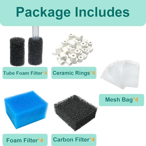 20 Pack Filter Media Kit Compatible with Fluval AquaClear AC20 Power Filter (5-20 Gallon), Includes 4 Foam Filters, 4 Carbon Sponge Filters, 4 Pack Ceramic Rings and 4 Intake Strainer Sponges - size: AC20 Series