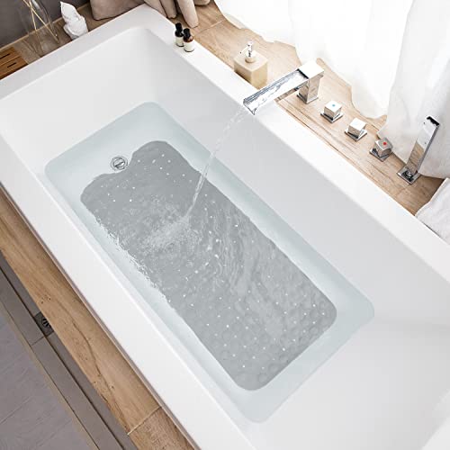 TEESHLY Bathtub Mats for Shower Tub, Extra Long Non-Slip 39 x 16 Inch Bath Mat with Drain Holes and Suction Cups, BathMat for Bathroom with Machine Washable (Opaque Gray) - color: Opaque Gray