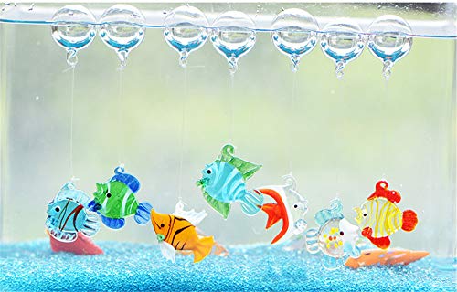 Fish Tank Ornaments Color Bubble Fish Miniature Hand Blown Tropical Fish Figurine Art Glass Sea Animals Collection,Set of 6 for Small and Medium Fish Tanks (1) - color: Multicolored
