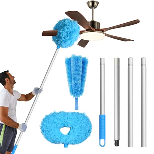 Storystore Ceiling Fan Cleaner Duster - Adjustable Duster with Extension Pole,Dusters for Cleaning Fan Blade, Walls and Cobweb (Round / 4Claw) - color: Round&4-claw-blue