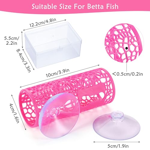Lpraer Betta Tunnel,Fish Toys with Suction Cups,Safe Hollow Fishs Tank Accessories,Swim Tube Aquarium Decor for Small Fish and Shrimps (Pink Tunnel & 2X beds) - color: Pink Tunnel & 2x Beds