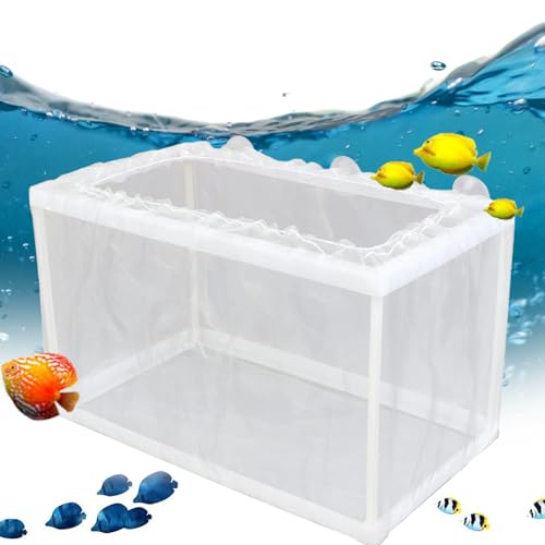 Hatchery Net Box – White Nylon Isolation Chamber, Breeding Container for Aquatic Fry, Tank Divider with Suction Cups | Secure Separation Setup Supporting Safe Growth Inside Aquarium Environments - size: Large