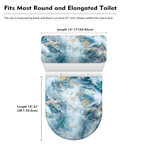 Bathroom Toilet Tank Lid Cover Set of 2, Easy to Clean Washable Toilet Lid Seat Cover Home Bathroom Decoration Fits Most Size Toilet Tanks & Lids, Grey Blue Marble - color: Grey Blue Marble