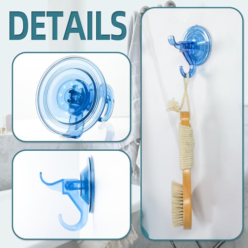 Antimbee 3 Pack Suction Hooks, Clear Suction Hangers for Shower, Bathroom, Glass, Door, Windows, Kitchen-Up to 11 lbs on Smooth Surface (Transparent Blue) - color: Transparent Blue