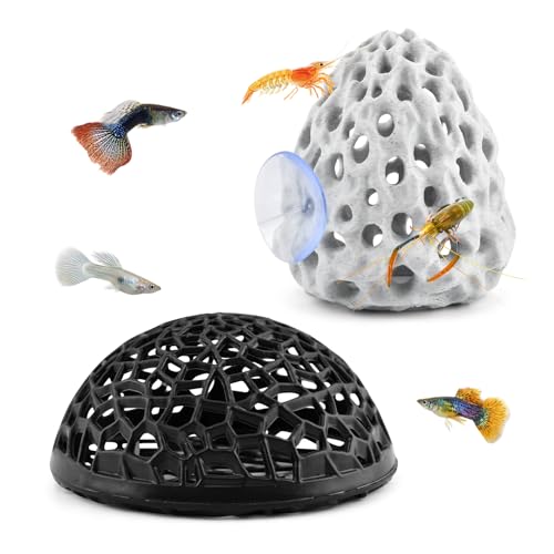 Shrimp Dome Hide, Be-TTA Habitat Fish Tank Tunnel, Aquarium Ornament Shrimp Hides with Suction Cup, Hollow Hemispherical Stealth Cave for Fish Tank Decor, Hiding & Resting(White)