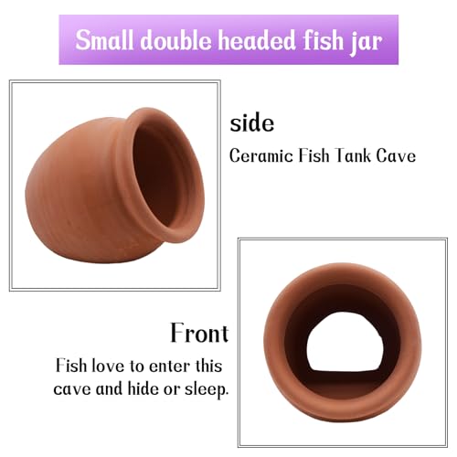 Saim Aquarium Ceramic Cave for Fish Tank - Natural Clay Pot Hideout Decor for Betta, Shrimp, Cichlid, Small Fish Breeding & Hiding, Cute Hideout Cave Ornament Aquatic Habitat - Small - size: Small