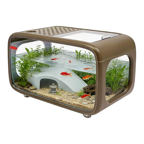 3.2 Gallon Plastic Fish Tank, Small Aquarium for Betta Fish Shrimp & Aquatic Plants, Shatterproof Mini Habitat with Clear Clarity, Desktop Decor for Home Office Plants Succulents (Brown) - color: Brown