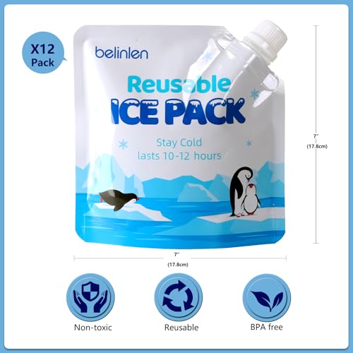 12 Pack 7x7 Inch / 10x10 InchReusable Long Lasting Ice Packs for Cooler, Reusable Ice Packs for Lunch Box, Lunch Bags for Beach, Fishing, Camping - size: 7x7in/12Pack
