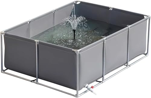 Large Outdoor Fish Holding Tank with Drain Valve, Canvas Fish Pond.Large Outdoor Fish Holding Tank - Above Ground PVC Pool for Koi, Turtles & Aquatic Life with Durable Steel Frame & Canvas L - color: Gray, size: 1.5×1×0.6m(4.9×3.3×1.9ft)