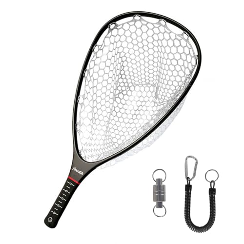 Aventik Fly Floating Fishing Net Carbon Fiber Landing Trout Net Light Weight Clear Rubber Ghost Net Catch & Release - color: Standard black with smoke magnetic release
