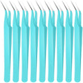 Honoson 9 Pieces Curved Pointed Craft Tweezers Stainless Steel Precision Tweezer with Protective Cover for Rhinestones Dried Flowers Craft Stickers Eyelash Extension Jewelry Making(Blue) - color: Blue