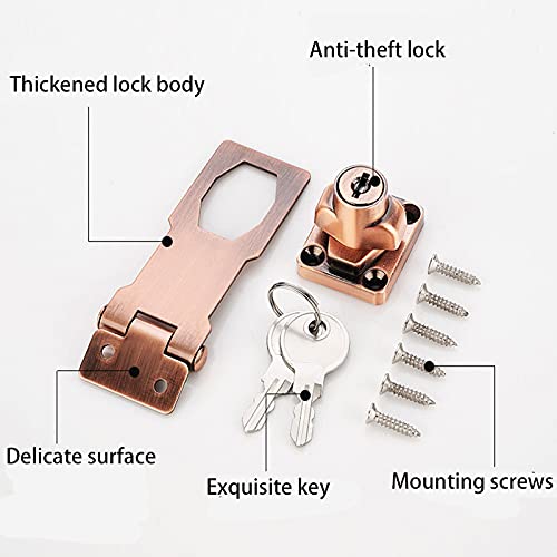 2 Packs Keyed Hasp Locks Twist Knob Keyed Locking Hasp for Small Doors, Cabinets and More,Stainless Steel Steel, Hasp Lock Catch Latch Safety Lock Door Lock with Keys (3inch, Copper) - color: Copper, size: Straight 3 Inch