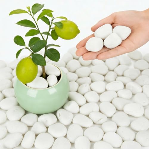 1-2 Inch Polished River Rocks, Decorative Stones for Indoor Plants, Vase Filler, Fish Tank & Aquarium, Garden Landscaping, White, 6LB - color: White, size: 6LB