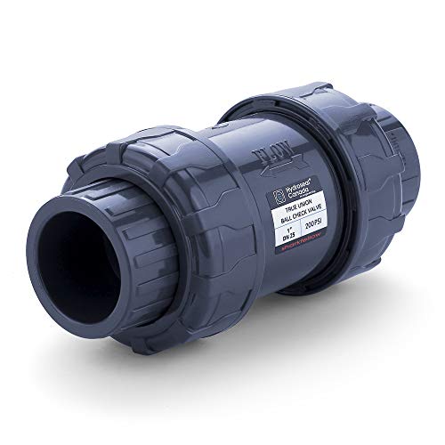 Sharkfellow 1’’ PVC True Union Ball Check Valve with Full Port, ASTM F1970, with EPDM Seals, Corrosion-Free, Service Free, Rated at 200 PSI @73F, Gray, 1 inch Socket (1'') - size: 1''