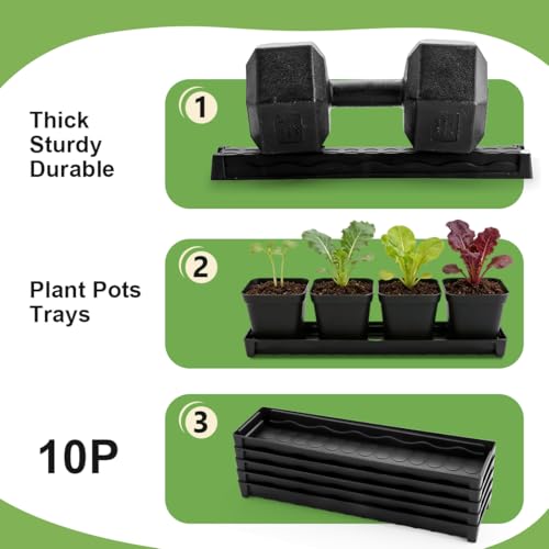 10 Pack Plastic Windowsill Plant Pot Trays (16"x5.5"x1.5"), Rectangular Window Sill Saucer with Removable Drainage Hole, Thick Plant Saucer Tray for 4 inch (10CM) Flower Seedling Pots (Black) - size: Trays (16"x5.5"x1.5") for 4 Inch Pots-10 Pack