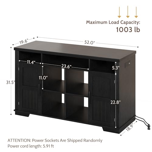 55-75 Gallon Fish Tank Stand with Power Outlet, Farmhouse 75 Gallon Aquarium Stand with Cabinet for Fish Tank Accessories Storage, Shelf, for Turtle Tank, Reptile Terrarium, 1000 LBS (Black-1) - color: Black-1