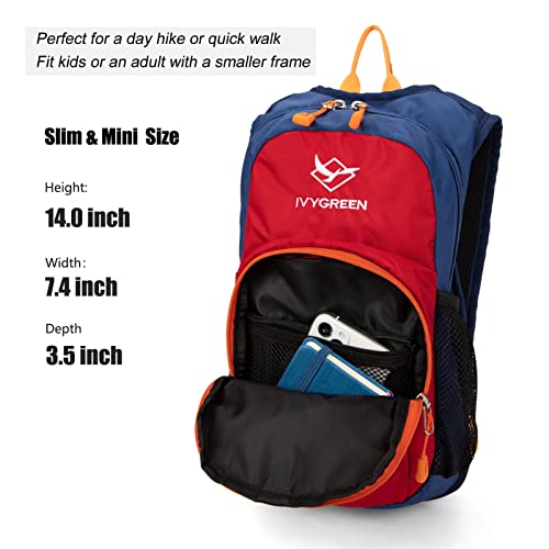 Ivygreen Kids Hydration Backpack, Hiking Backpack for Boys or Girls with 1.5L Water Bladder - color: Red, size: Small