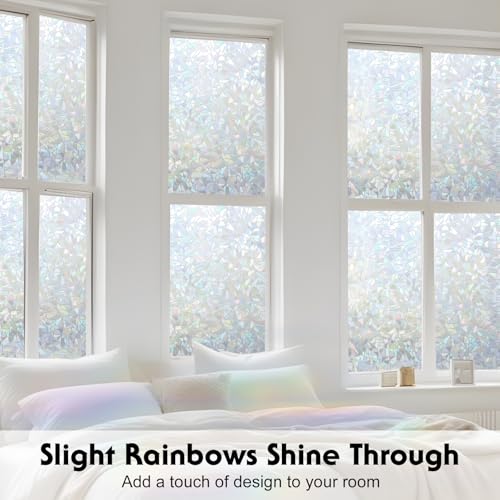 Volcanics Rainbow Window Privacy Film with Installation Tools, Decorative Stained Glass Window Film, Static Cling Heat Control Window Tinting Film Stickers, Grayish Silver, 17.5 x 78.7 inches - color: Grayish Silver, size: 17.5" X 78.7"