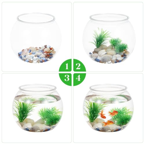 POPETPOP Small Fish Tank Desktop Aquarium Round Clear Plastic Fish Bowl for Home Office Decor 8.66X8.66X6.89 Inches