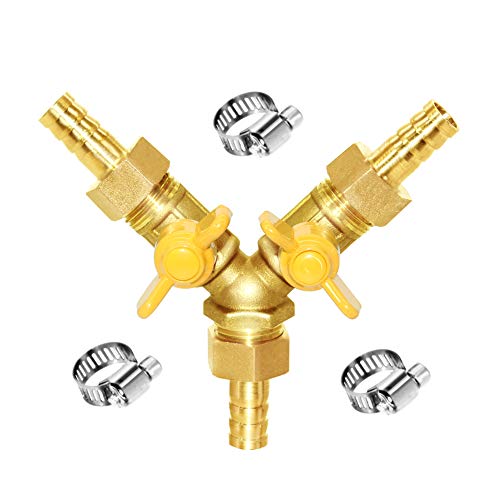 Joywayus 3 Way Shut off Ball Valve 1/2" Hose Barb Y Shaped 2 Switch Brass Fitting - size: 1/2 Inch - 1 pc