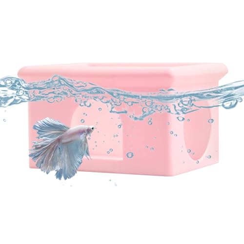 Floating Betta Fish Hammock Cave House for Aquarium, 3D Printed Betta Shrimp Feeder & Hideout Cave Toys, Small Aquarium Feeding Ring Decor, Turtle Fish Tank Decorations Accessories -Pink - color: Bright Pink